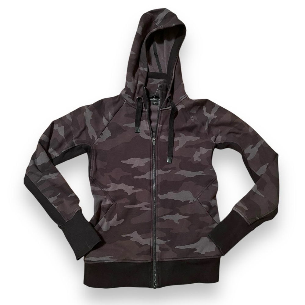 Athleta Triumph Printed Hoodie Camo Full Zip Stretch Size S Black/Grey
